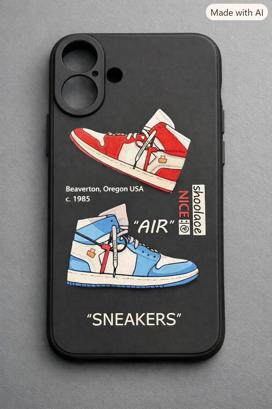 Black Phone Case with Sneakers Design for iPhone with Dual Camera Cutout